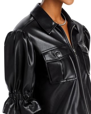 Faux Leather Puff Sleeve Jacket