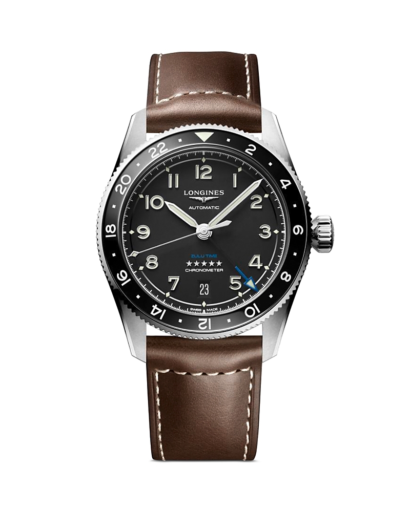 Longines Spirit Zulu Time Watch, 39mm In Black/brown