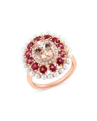 Bloomingdale's Fine Collection - Cultured Freshwater Pearl, Pink Tourmaline, Morganite & Diamond Halo Ring in 14K Rose Gold