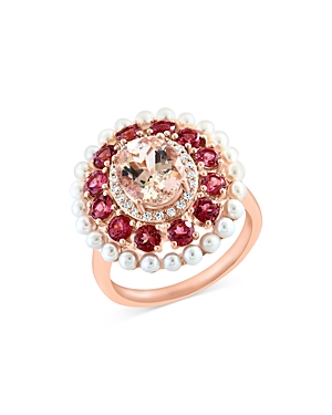 Bloomingdale's Cultured Freshwater Pearl, Pink Tourmaline, Morganite & Diamond Halo Ring In 14k Rose Gold In Pink/white