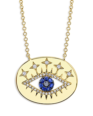 Moon & Meadow 14k Yellow Gold Diamond & Sapphire Eye Pendant Necklace, 17-18 In Blue/gold