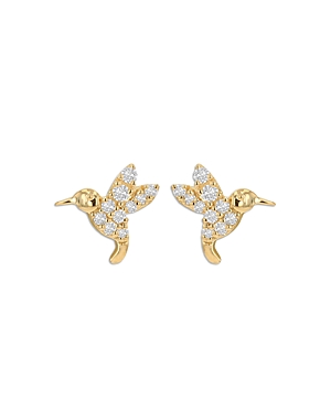 14K Yellow Gold Diamond Hummingbird Stud Earrings
