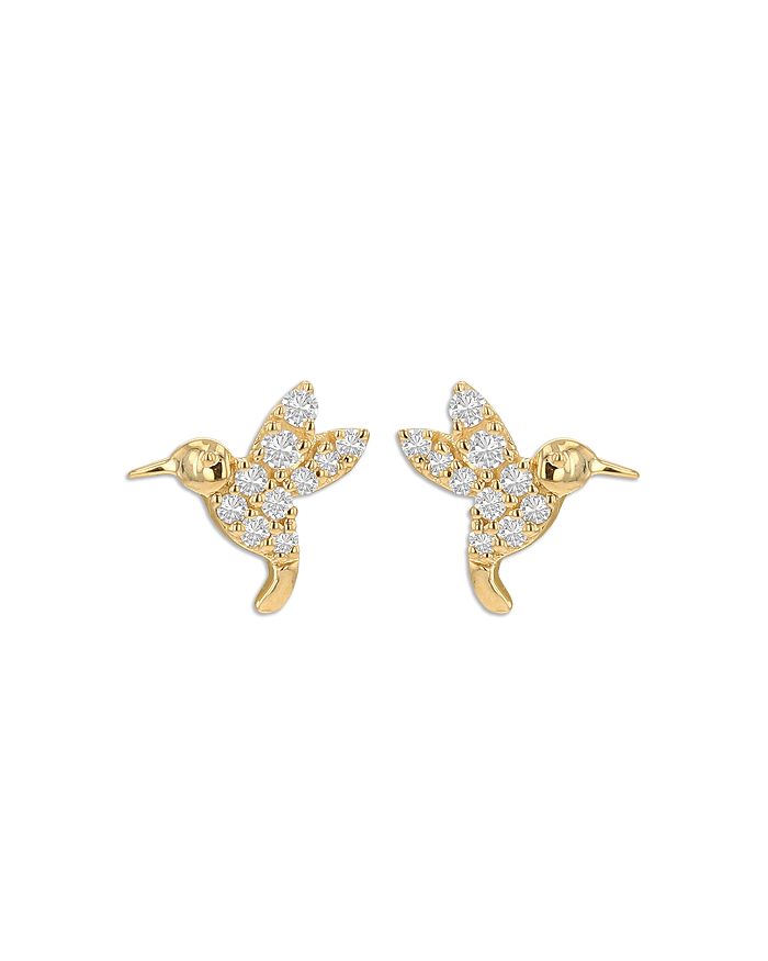 Moon Meadow 14K Yellow Gold Diamond Hummingbird Stud Earrings