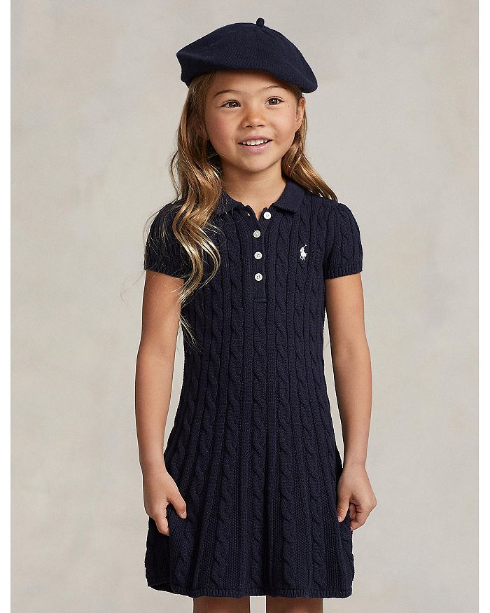 Ralph Lauren Girls' Cable-Knit Cotton Polo Sweater Dress - Little Kid, Big  Kid