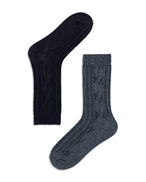 Hue Cable Ribbed Boot Socks, Pack Of 2 In Dark Gray Heather