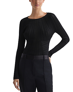 Reiss Black Sheer Knitted Long Sleeve Top In Black
