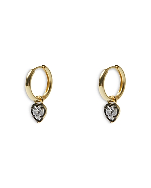 Cubic Zirconia Heart Charm Hoop Earrings in 18K Gold Plated Sterling Silver