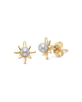 Cultured Freshwater Pearl Star Stud Earrings in 14K Yellow Gold