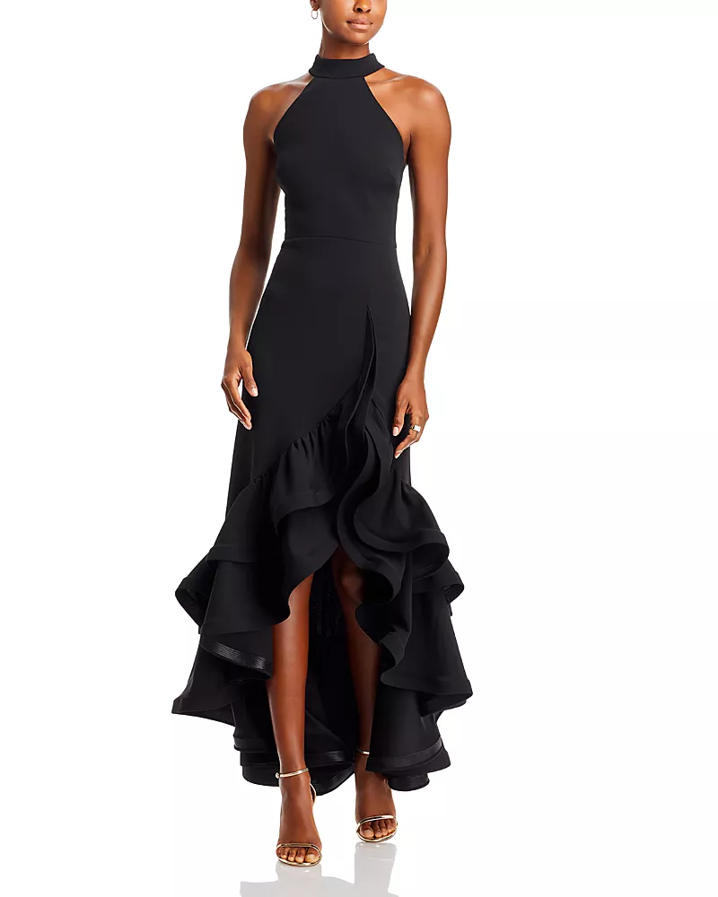 Aqua Racerback Ruffle Hem Gown - Exclusive