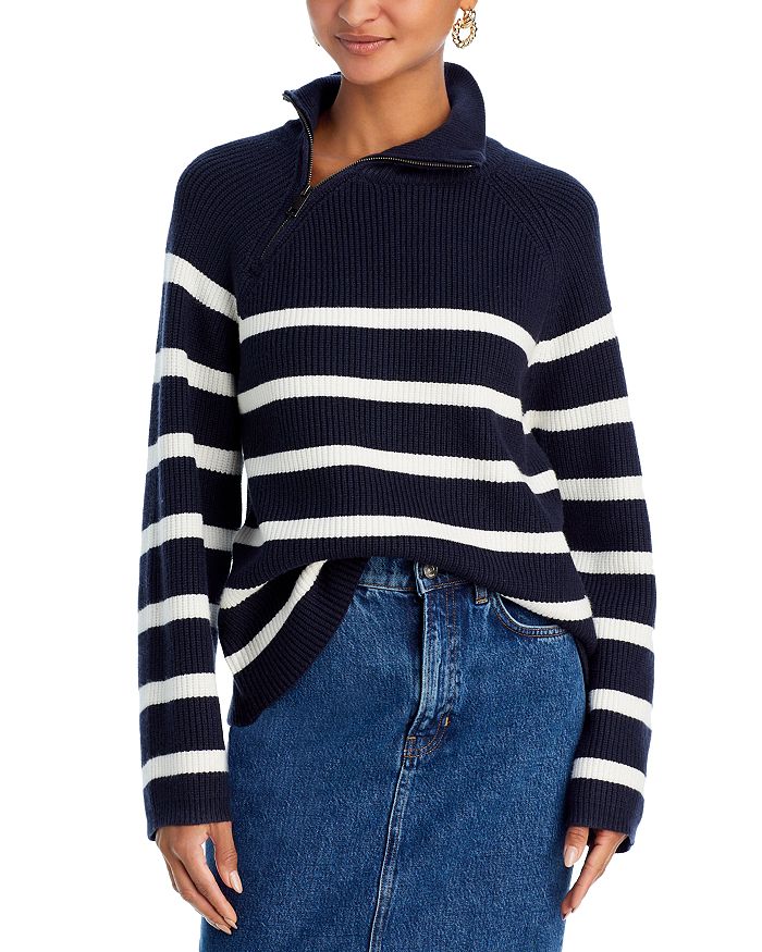 AQUA - Striped Funnel Neck Sweater - 100% Exclusive