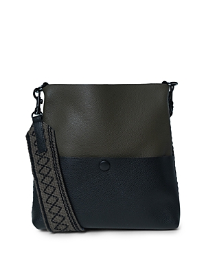 Callista Slim Leather Messenger Bag In Black/khaki