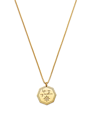 Zoë Chicco 14k Yellow Gold Mantra Diamond You Are My Sunshine Medallion Pendant Necklace, 16-18