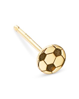 14K Yellow Gold Itty Bitty Symbols Soccer Ball Single Stud Earring