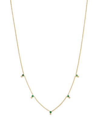 Zoe Chicco 14K Yellow Gold Emerald Gemstones Emerald & Diamond Station Collar Necklace, 14-16