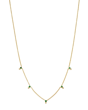 Zoe Chicco 14K Yellow Gold Emerald Gemstones Emerald & Diamond Station Collar Necklace, 14-16