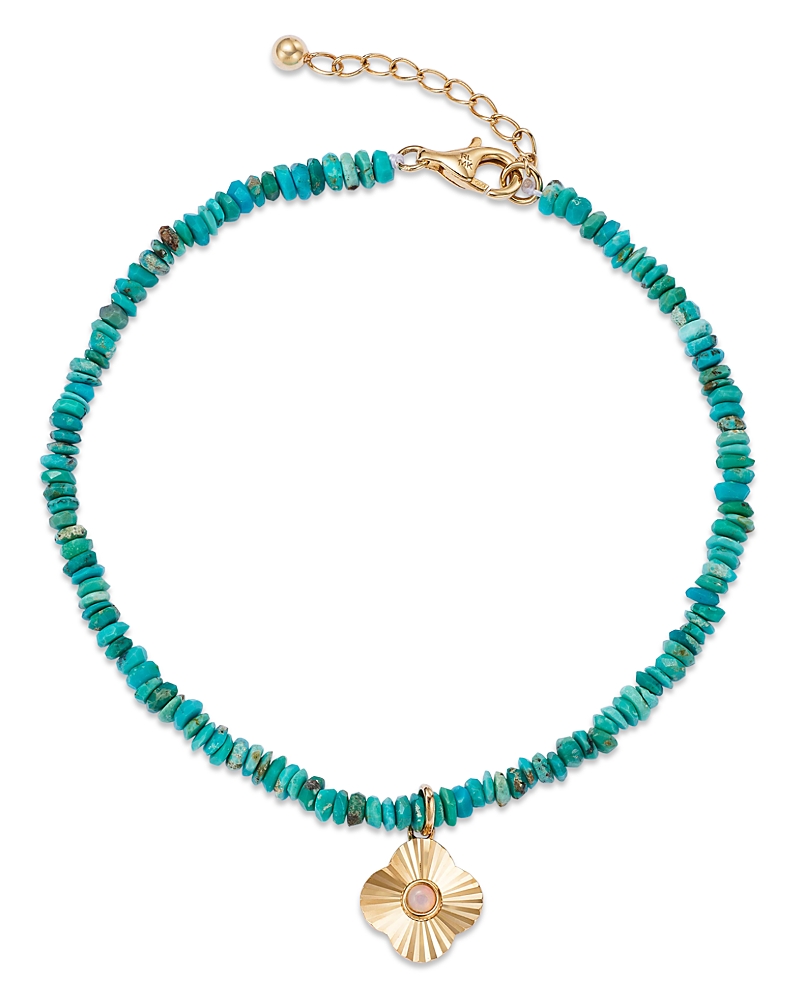 Bloomingdale's Fine Collection Opal & Turquoise Bead Clover Charm Bracelet in 14K Yellow Gold