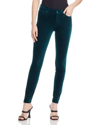 7 For All Mankind - High Rise Velvet Skinny Leg Jeans in Pine