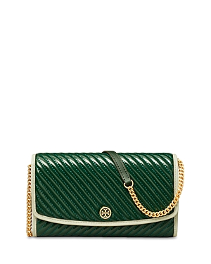 TORY BURCH ROBINSON PATENT QUILTED CHAIN WALLET