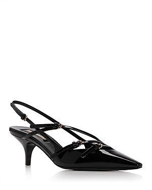 Miu Miu Patent Leather Slingback Pumps With Buckles In Nero