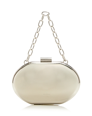 Shop Simkhai Sol Metal Oval Clutch In Brushed Silver