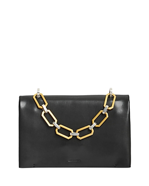 Allsaints Womens Black Yua Removable-chain Leather Clutch Bag