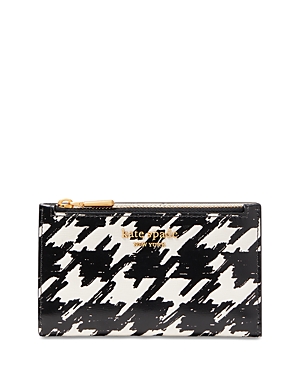 Kate Spade New York Morgan Small Houndstooth Saffiano Leather Slim Bifold Wallet In Black Multi/gold