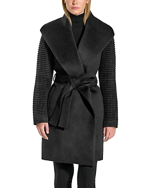 Shop Sentaler Ribbed Sleeve Wrap Coat In Black