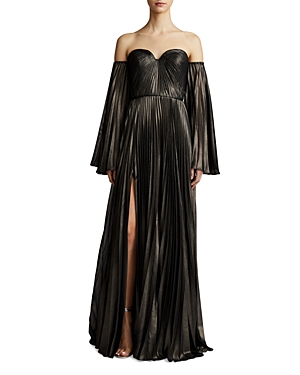 Zac Posen Off The Shoulder Pleated Gown