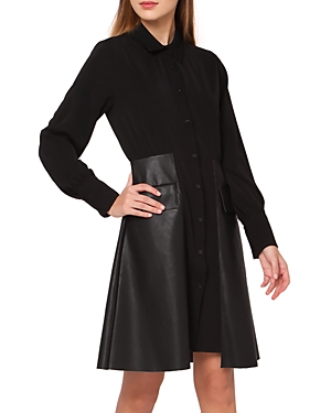 Gracia Faux Leather Inset Shirt Dress In Black