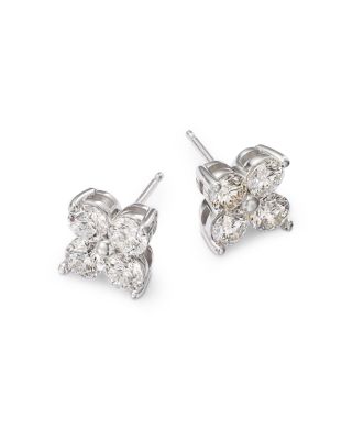 Diamond Clover Stud Earrings in 14K White Gold, 2.50 tcw