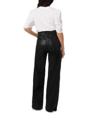 The Mia Petite High Rise Wide Leg Coated Jeans in Black