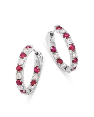 Bloomingdale's Fine Collection - Diamond & Precious Stone Inside Out Hoop Earrings in 14K White Gold