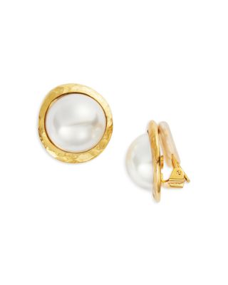 Kenneth Jay Lane - Imitation Pearl Clip On Button Earrings in Gold Tone