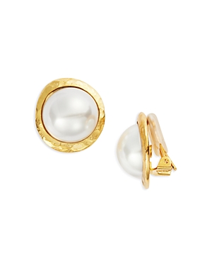 Imitation Pearl Clip On Button Earrings in Gold Tone