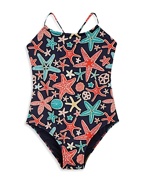 Vilebrequin Girls' Gazette Starfish One Piece Swimsuit - Little Kid, Big Kid In Navy