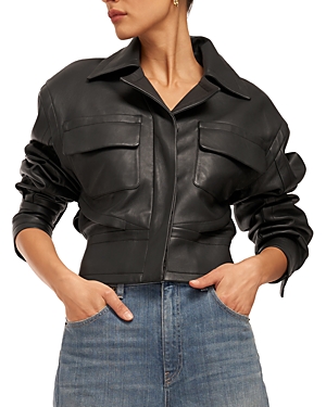 Equipment Gabrielle Cropped Leather Jacket In True Black