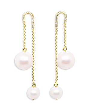 14K Yellow Gold Cultured Freshwater Pearl Chain Drop Threader Earrings