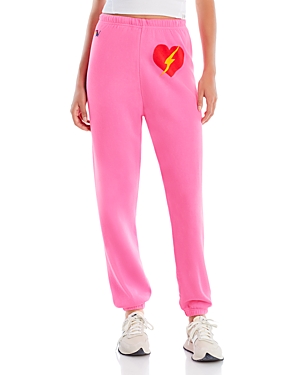 Aviator Nation Bolt Heart Graphic Sweatpants In Neon Pink