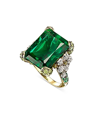 Anabela Chan 18k Yellow Gold Plated Sterling Silver English Garden Simulated Emerald & Simulated Diamond Cinderel In Green