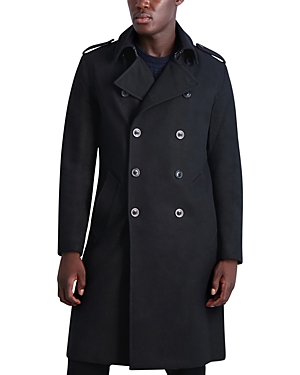 Karl Lagerfeld Regular Fit Double Breasted Coat In Black