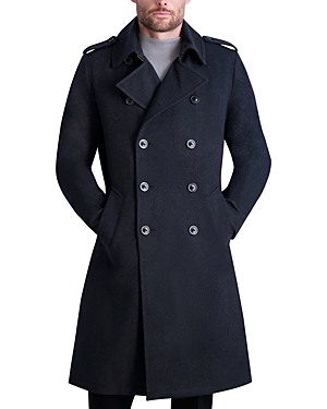 Shop Karl Lagerfeld Regular Fit Double Breasted Coat In Charcoal