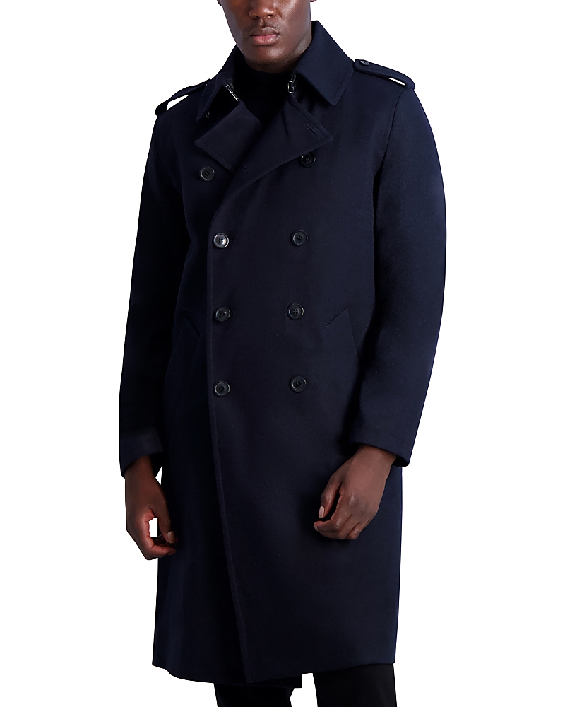 Karl Lagerfeld Regular Fit Double Breasted Coat In Navy