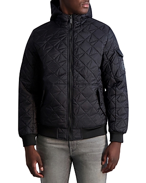 Karl Lagerfeld Paris Nylon Quilted Water Resistant Hooded Bomber Jacket