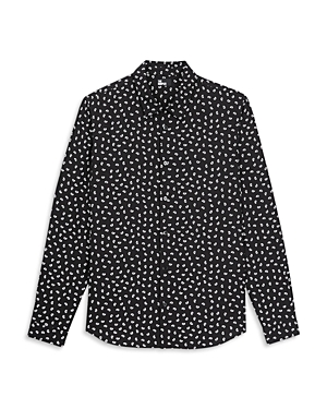 The Kooples Fluid Paisley Print Straight Fit Button Down Shirt In Black White