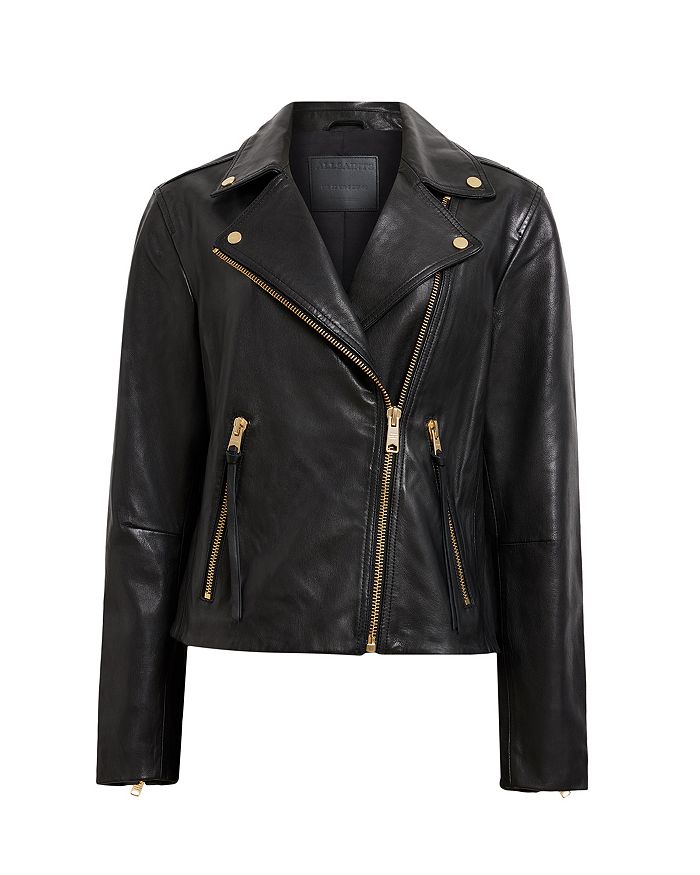 Shop Allsaints Dalby Biker Jacket In Black/gold