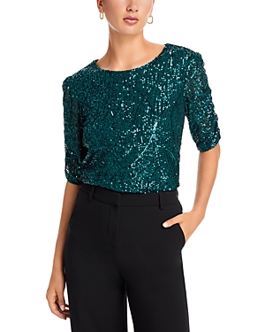 Single Thread Sequined Short Sleeve Top In Forest Biome Deco Dazzle