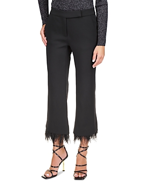 Shop Michael Kors Feather Trim Cropped Flare Pants In Black