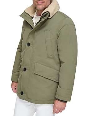 Shop Andrew Marc Wittstock Removable Sherpa Fleece Trimmed Waxed Jacket In Sage