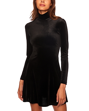 Shop Susana Monaco Velvet Mock Neck Fit And Flare Dress In Black