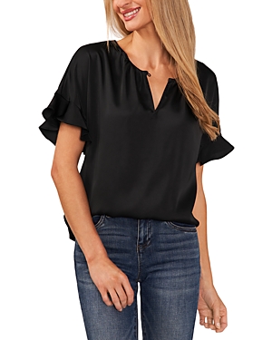 Shop Cece Satin Keyhole Blouse In Rich Black